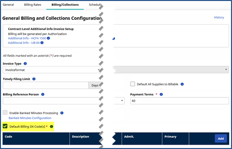 Default Billing DX Codes Checkbox